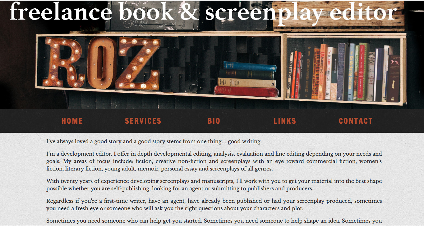 Home page of Roz Weisberg's freelance book and screenplay editing service